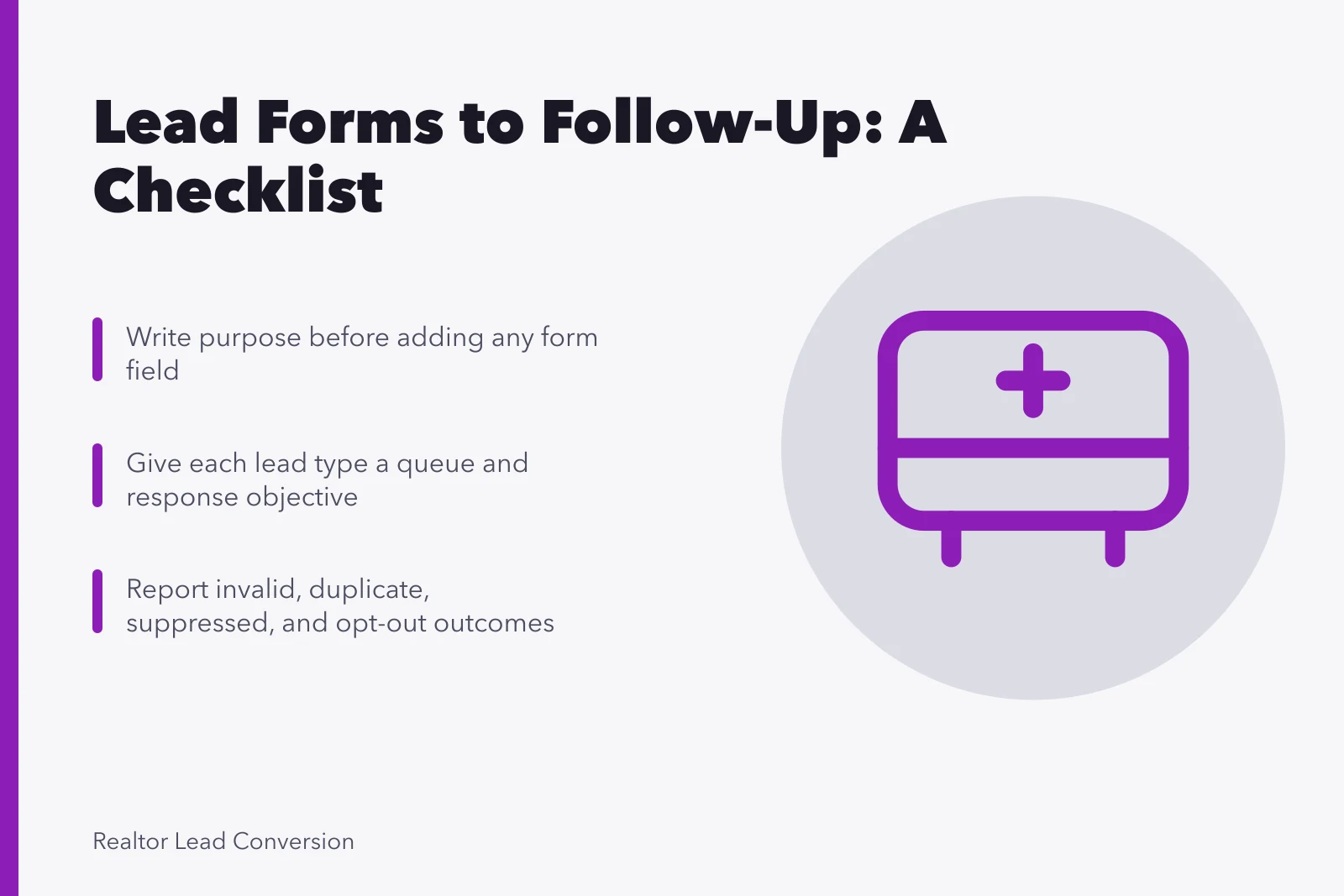 Checklist card for real estate lead forms, routing, and follow-up. Best Practices Checklist for Real Estate Lead Generation, From Form to Follow-Up