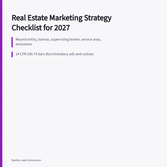 Checklist card for real estate marketing strategy compliance and launch rules. The Real Estate Marketing Strategy Checklist That Catches What Audits Miss