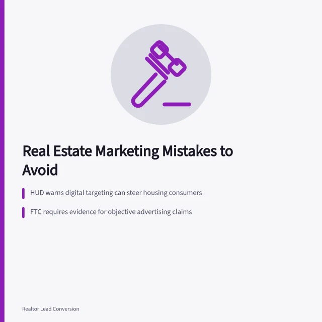 Real estate marketing compliance card with targeting, claims, and listing rules. Real Estate Marketing Strategy Mistakes Seen From the Repair Side
