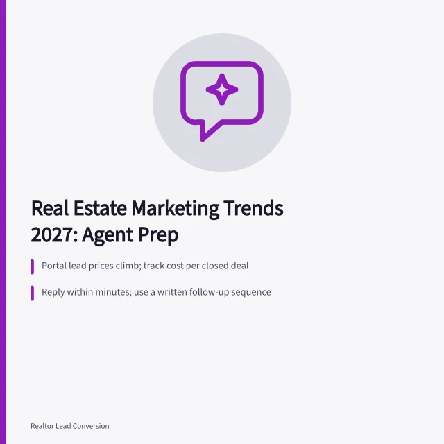 Card summarizing real estate marketing trends and compliance for 2027. Real Estate Marketing Trends 2027: What to Prepare Now