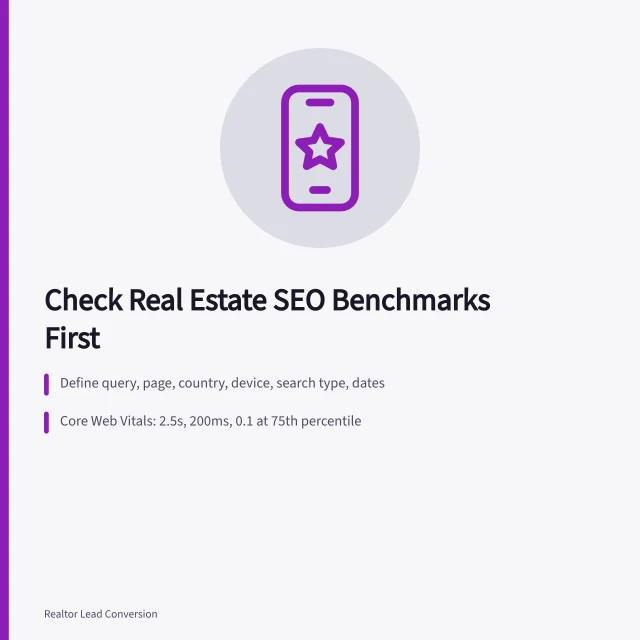 Card listing three checks before trusting real estate SEO benchmarks. 5 Things to Check Before Trusting Real Estate SEO Benchmarks