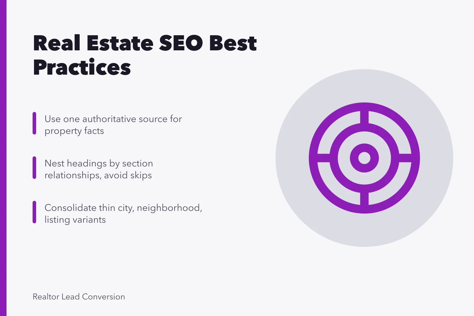 Real estate SEO best practices card with local evidence and crawlable pages. Real Estate SEO Best Practices: Tools, Metrics, and Rules