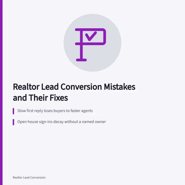Card on realtor lead conversion mistakes, slow replies, and decaying open house lists. Realtor Lead Conversion Mistakes: The Fixes That Actually Hold